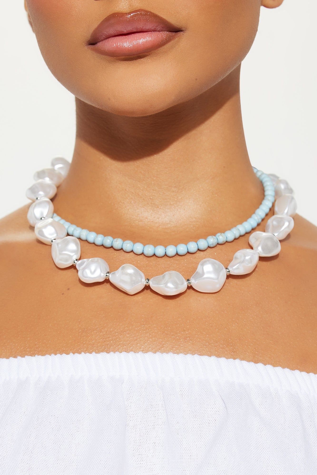 Life's A Beach 2 Piece Necklace Set - White/Blue sold by Fashion Nova