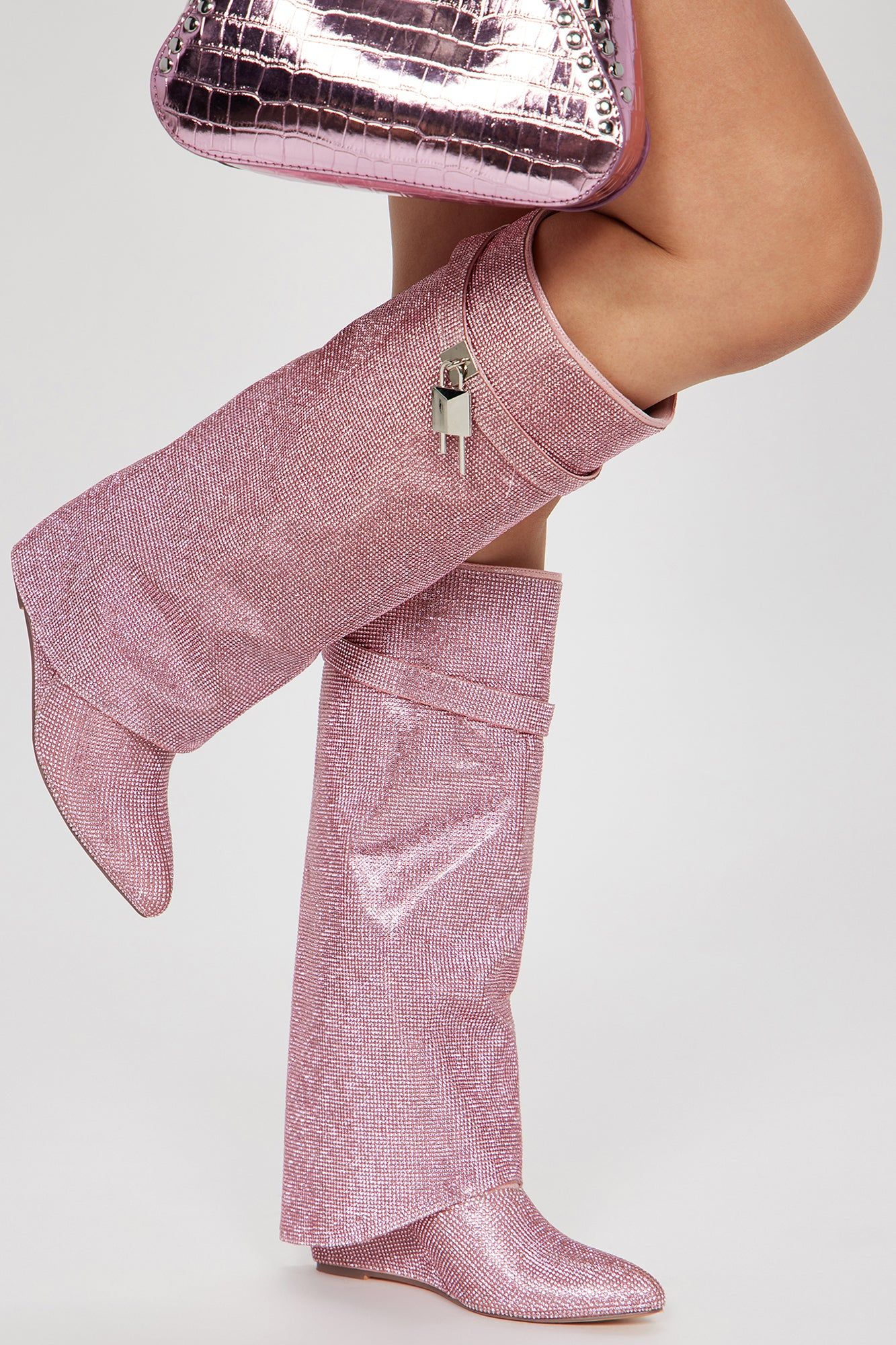 Everything You Need Embellished Overlay Boots - Pink sold by Fashion Nova