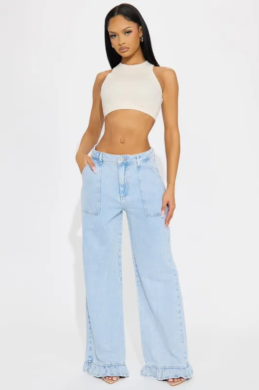 Amoura Ruffle Wide Leg Jeans - Light Wash sold by Fashion Nova