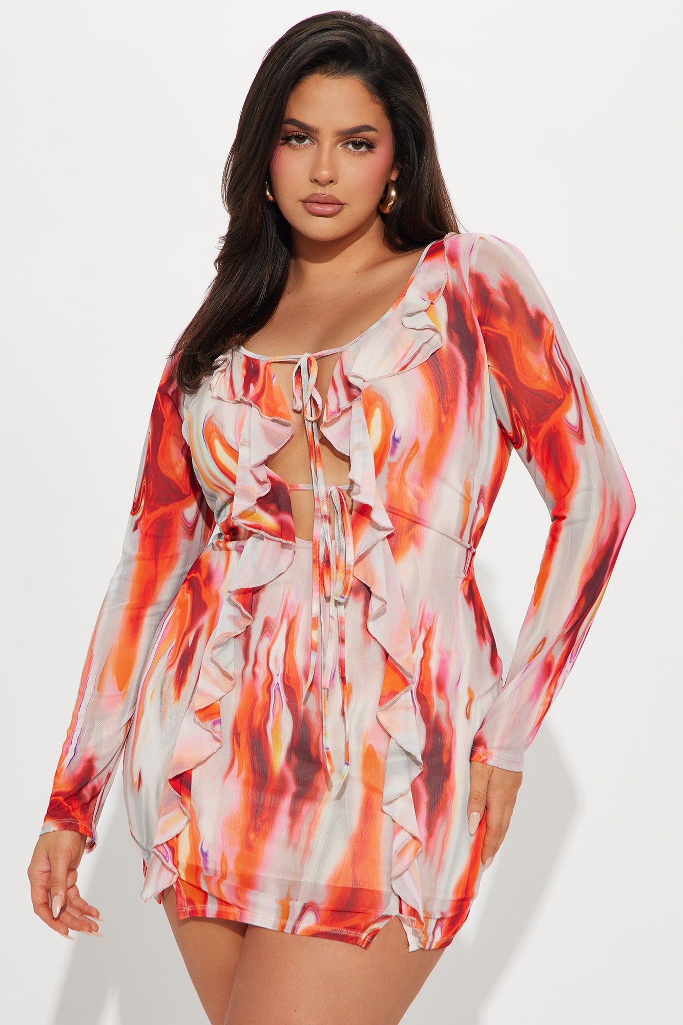 Fireside Fox Mesh Mini Dress - Red/combo sold by Fashion Nova product image thumbnail 4