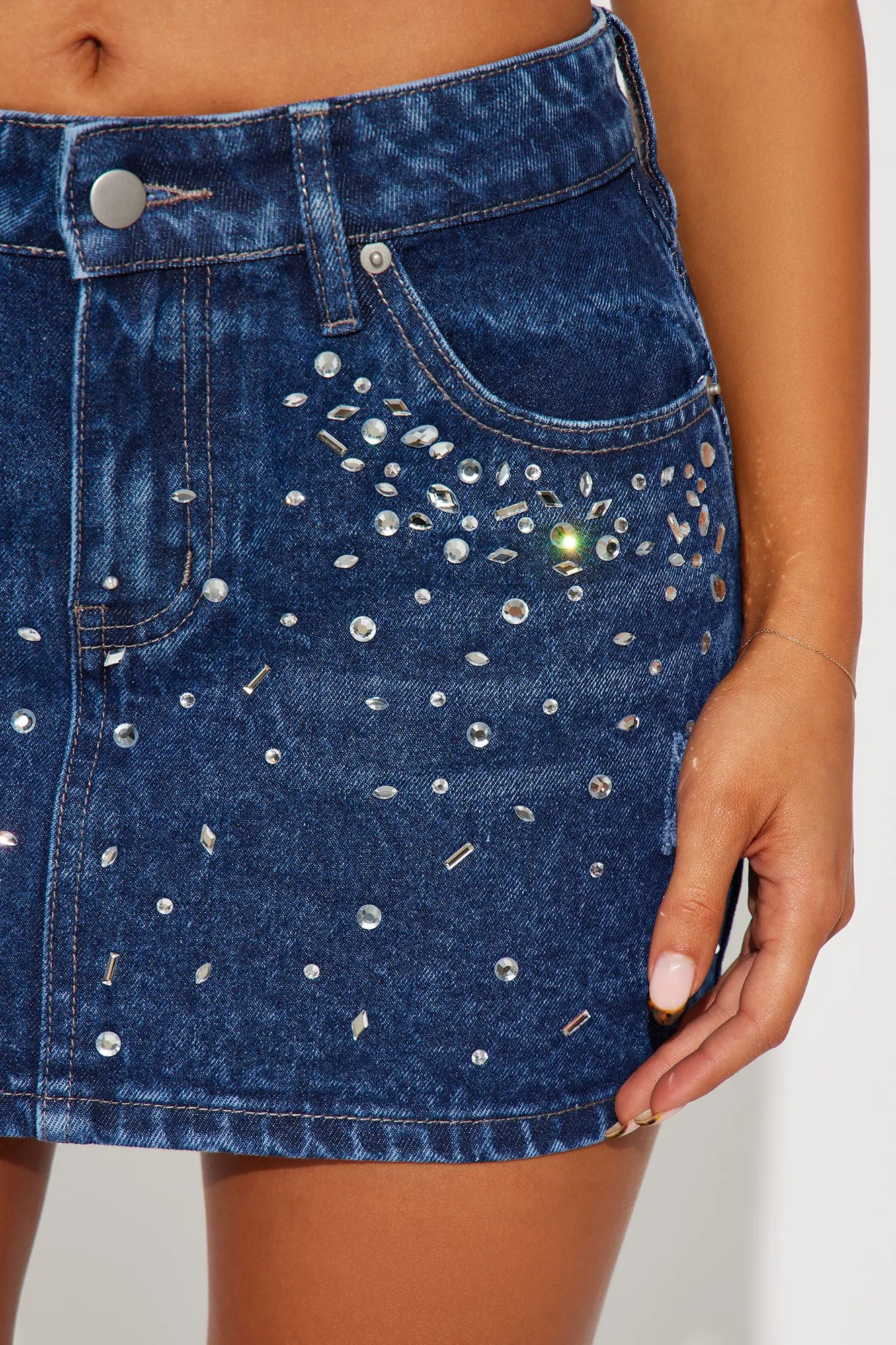 She's Just It Embellished Denim Mini Skirt - Dark Wash sold by Fashion Nova product image thumbnail 3