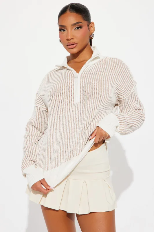 Fall Back Quarter Zipper Sweater - Taupe/combo sold by Fashion Nova