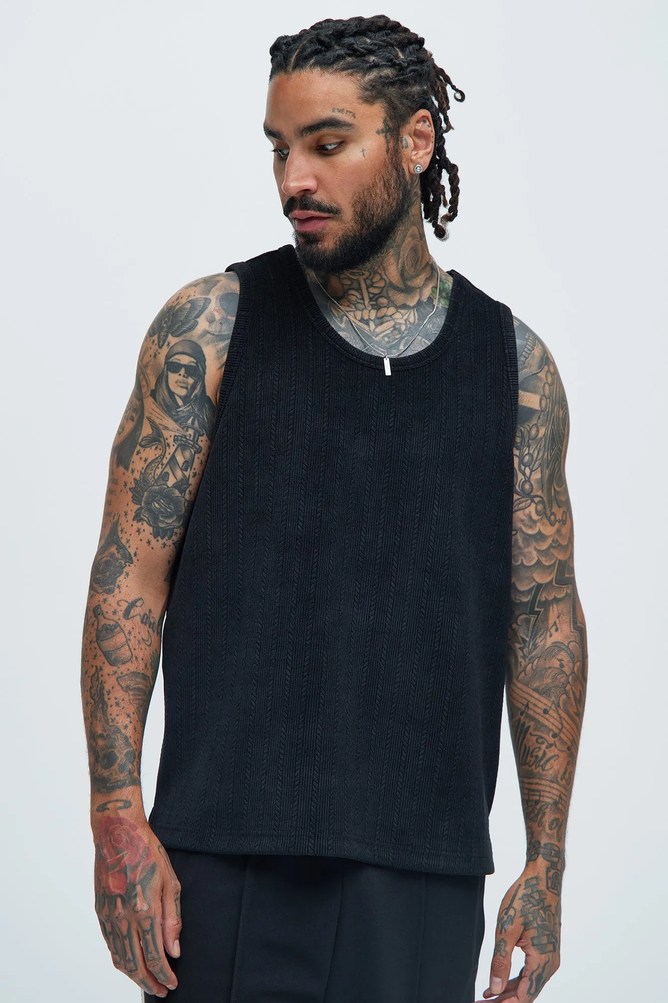 Cefalo Sweater Textured Relaxed Tank - Black sold by Fashion Nova