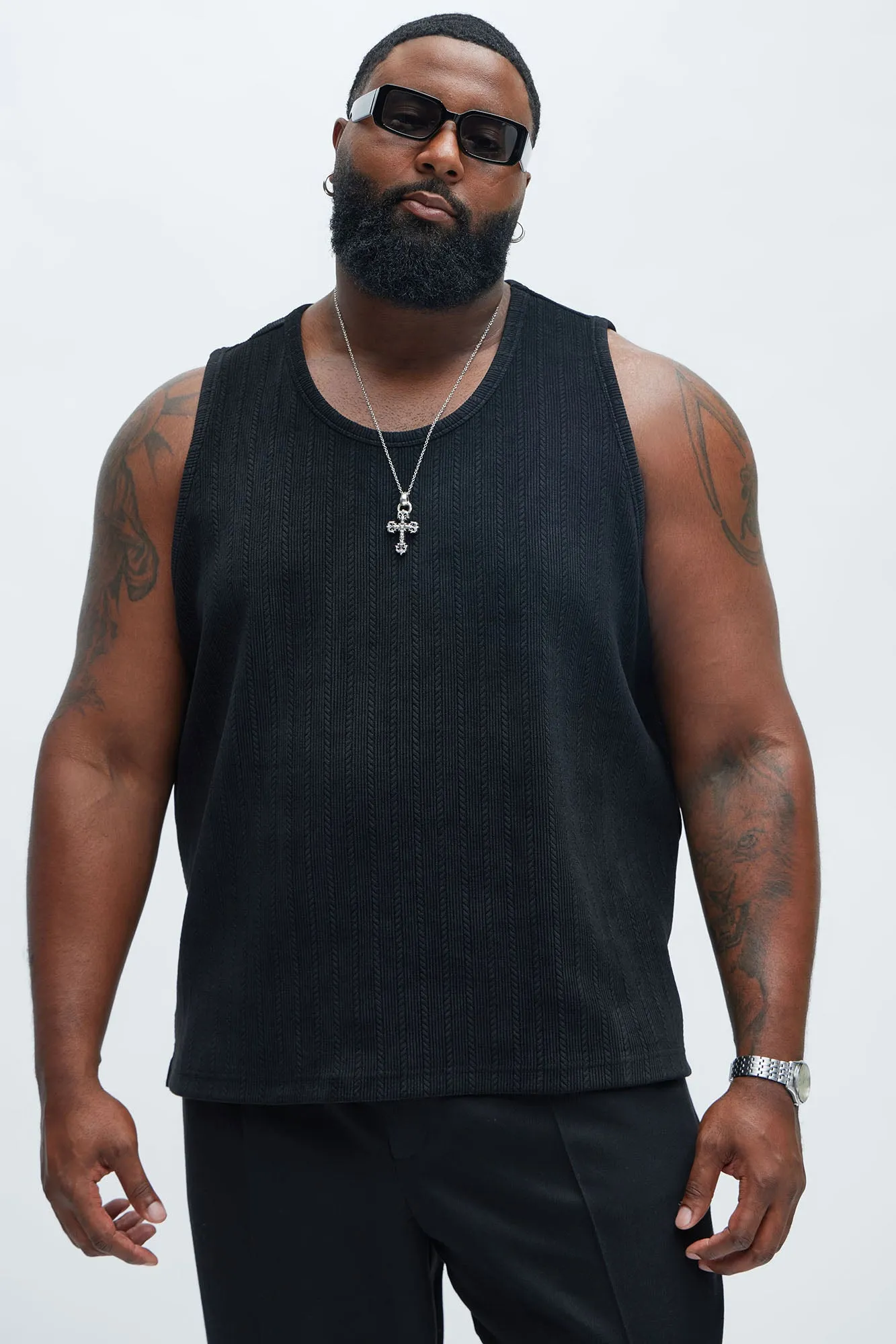 Cefalo Sweater Textured Relaxed Tank - Black sold by Fashion Nova product image thumbnail 5