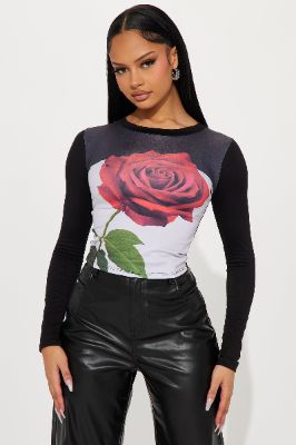 Give Me Roses Long Sleeve Top - Black sold by Fashion Nova