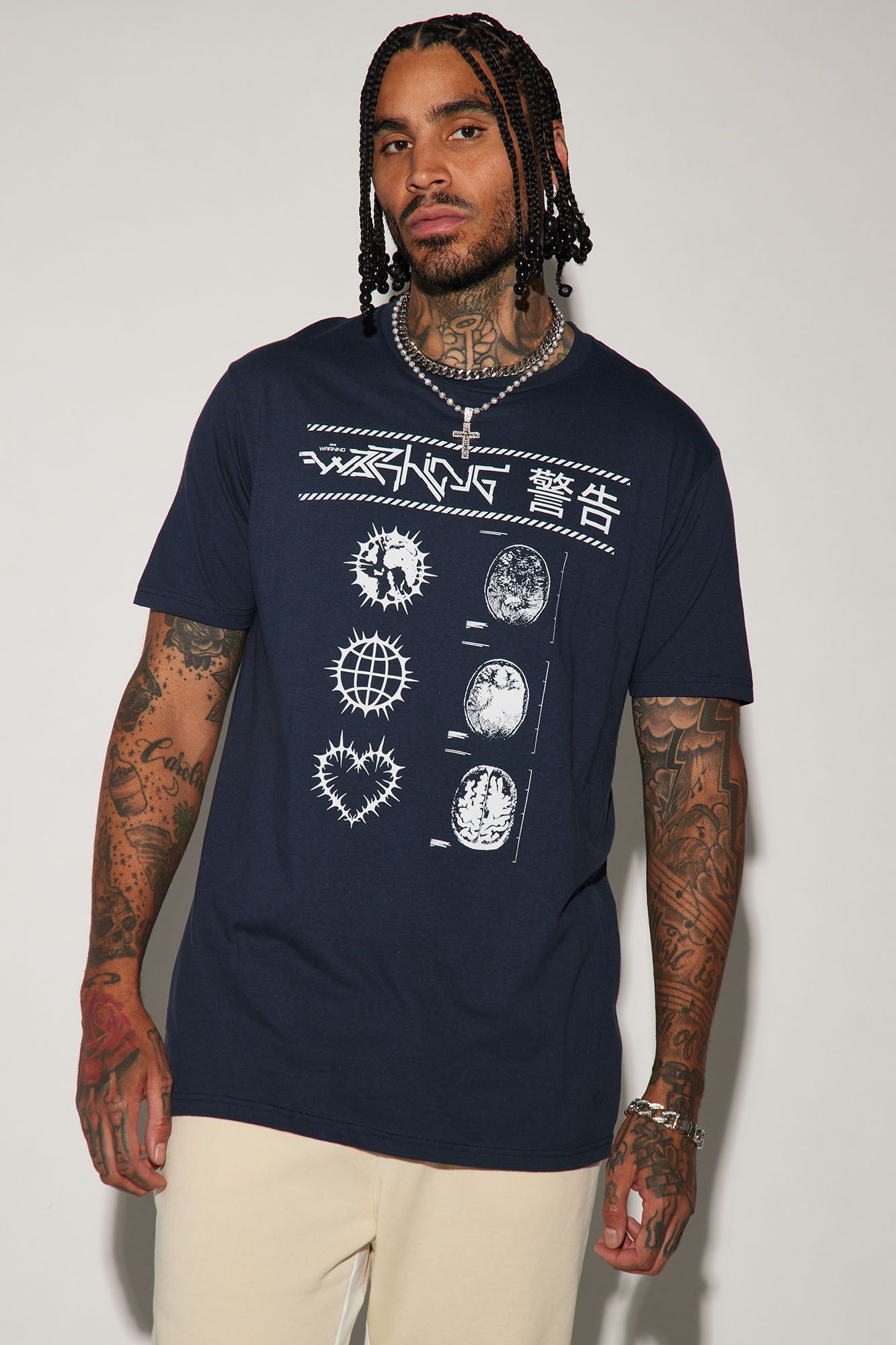 Universal Warning Signs Short Sleeve Tee - Navy sold by Fashion Nova