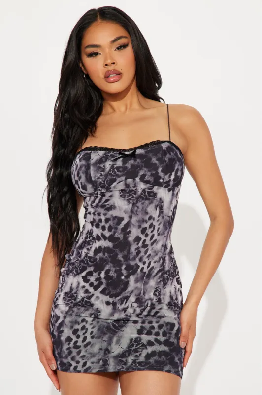 Sultry Shadow Mesh Mini Dress - Grey/combo sold by Fashion Nova