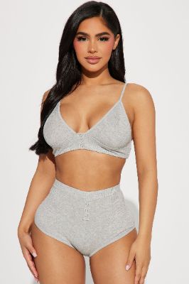 Stay In With Me Ribbed 2 Piece Set - Heather Grey sold by Fashion Nova