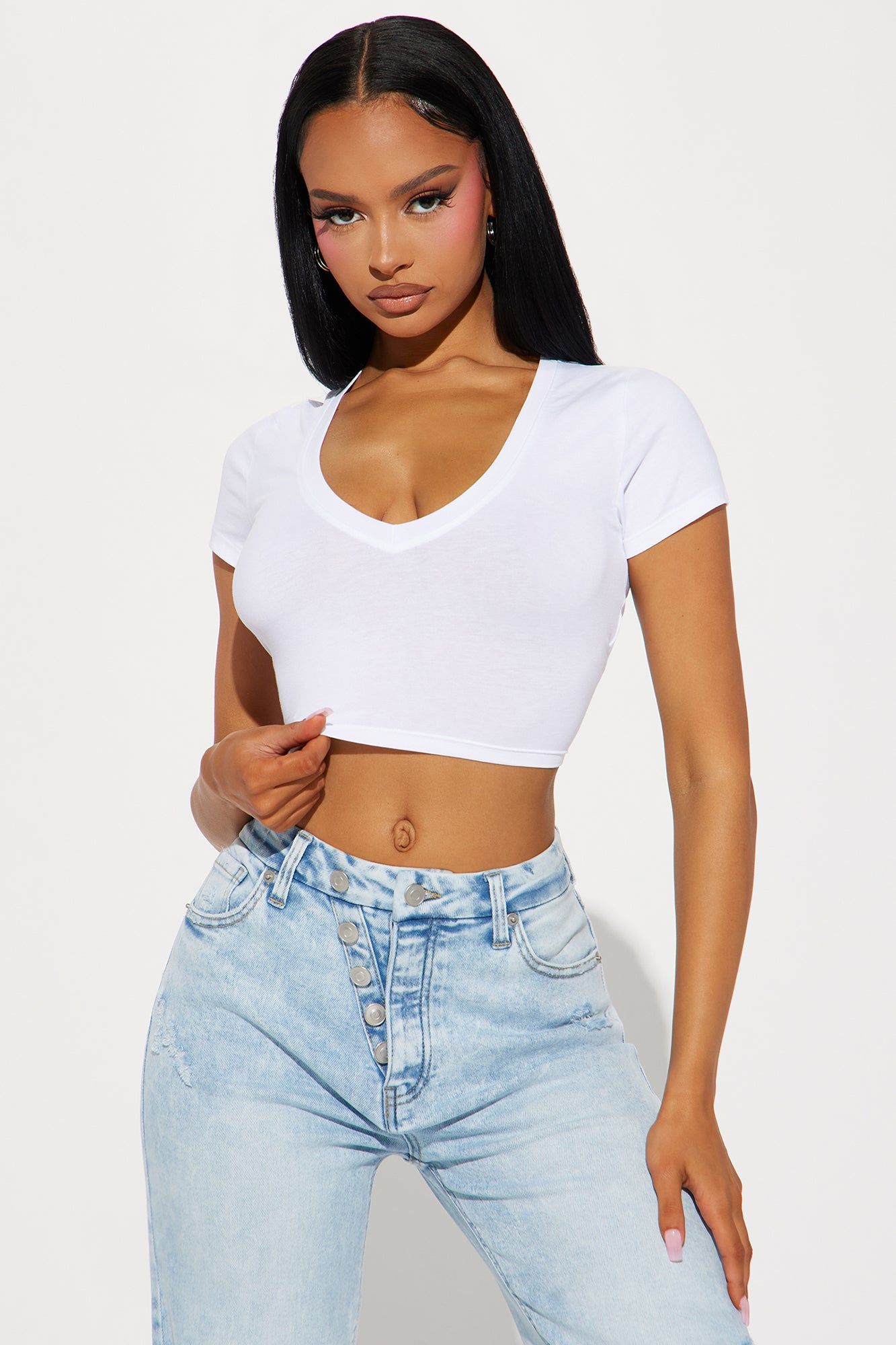 Veronica V-Neck Crop Top - White sold by Fashion Nova