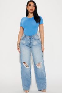 Cambria Short Sleeve Bodysuit - Blue sold by Fashion Nova