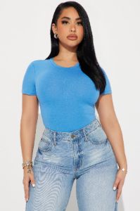 Cambria Short Sleeve Bodysuit - Blue sold by Fashion Nova