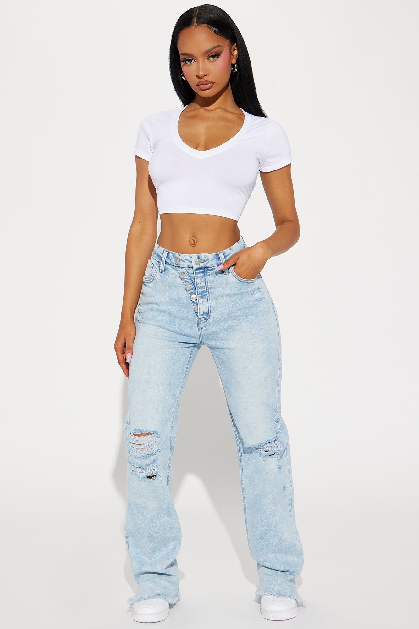 Veronica V-Neck Crop Top - White sold by Fashion Nova product image thumbnail 2