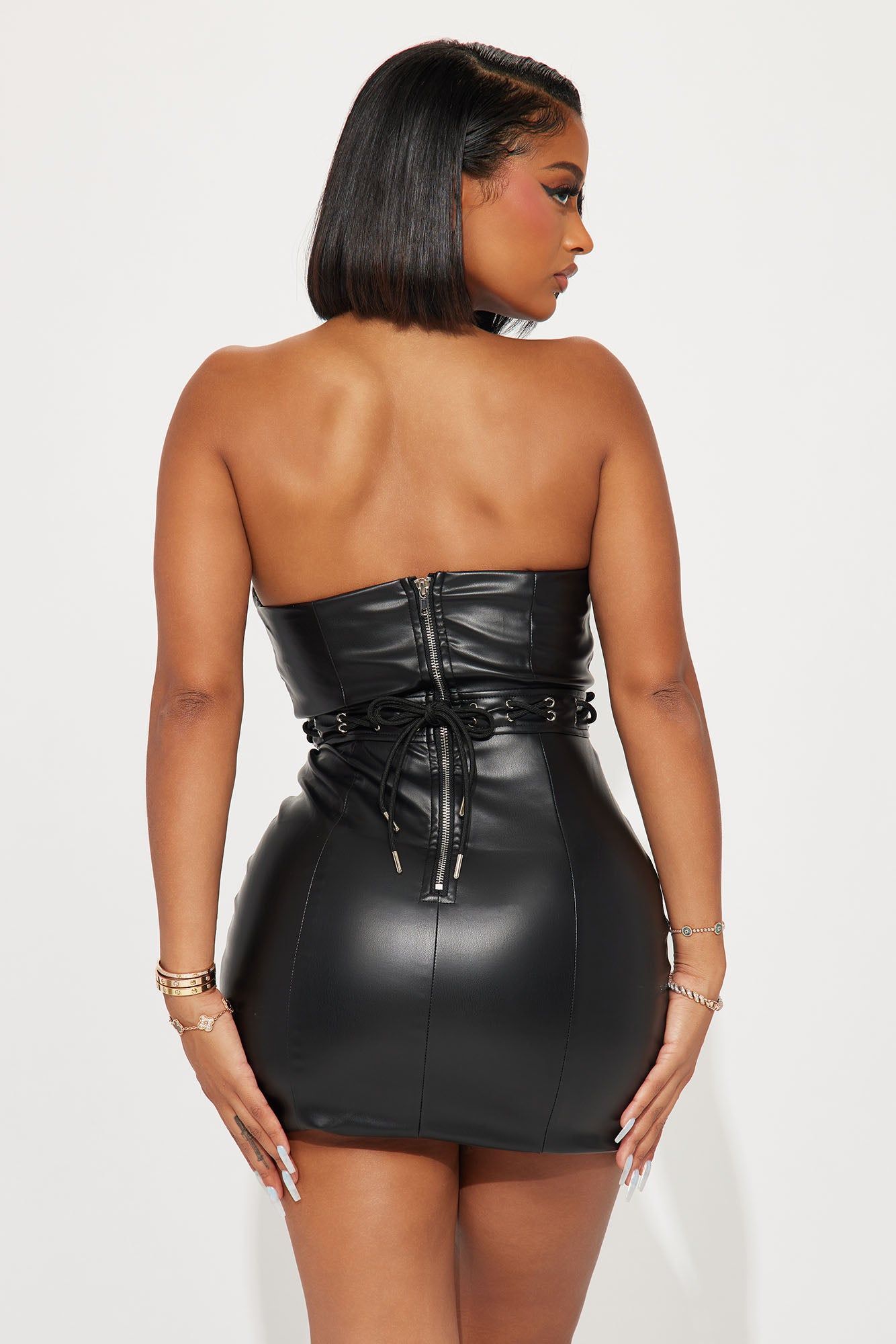 Lace Up Faux Leather Mini Dress - Black sold by Fashion Nova product image thumbnail 3