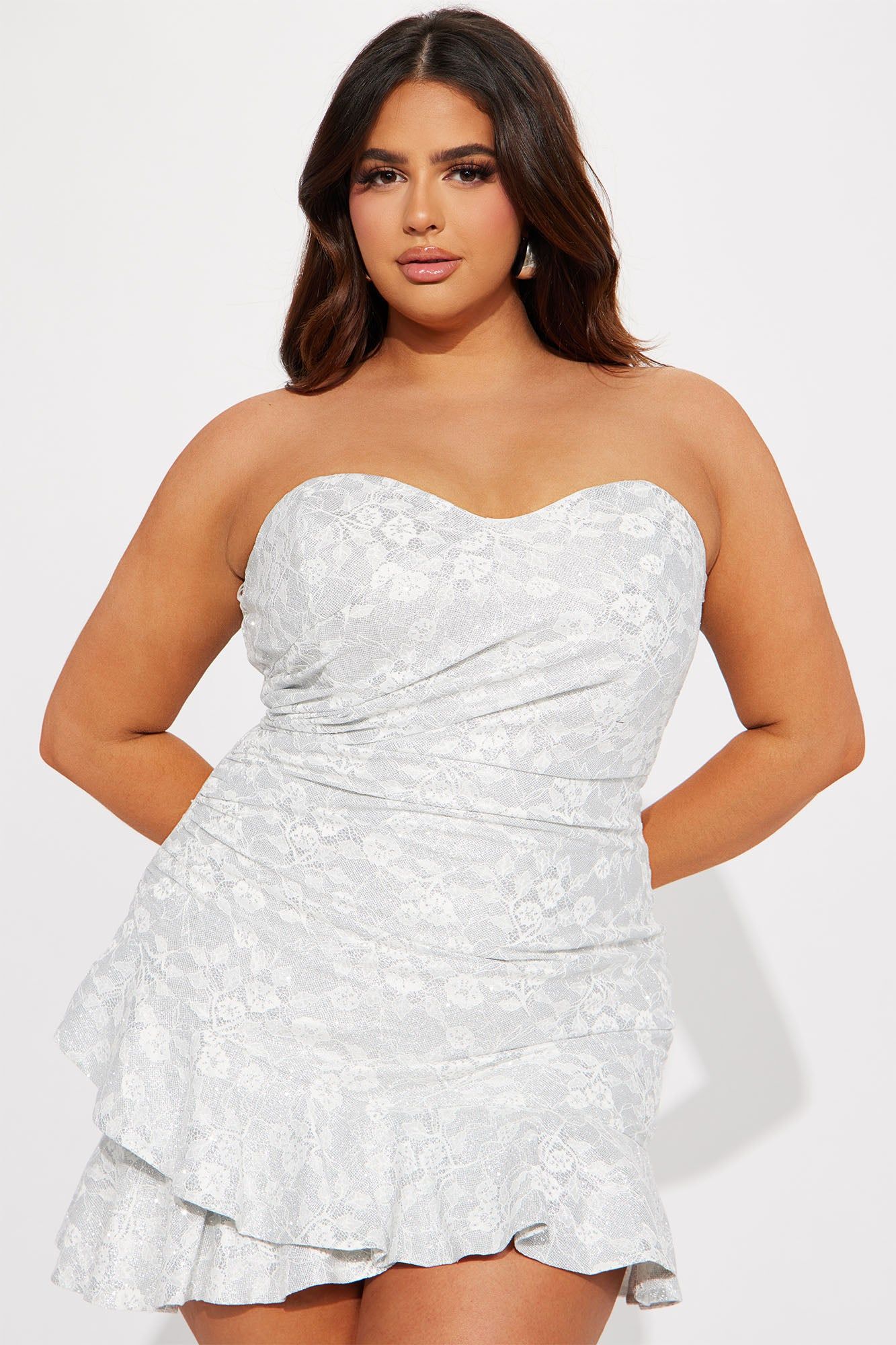 Riley Ruffle Metallic Mini Dress - White sold by Fashion Nova product image thumbnail 4
