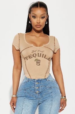 Tequila First Crop Top - Taupe sold by Fashion Nova