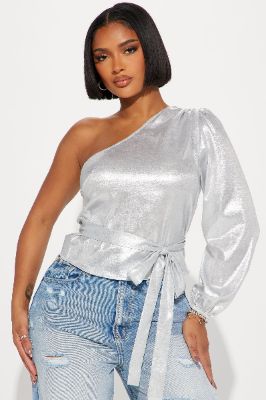 Junipero Metallic Blouse Top - Silver sold by Fashion Nova