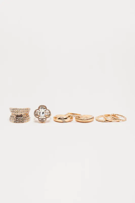 Fine Dining 8 Piece Ring Set - Gold sold by Fashion Nova