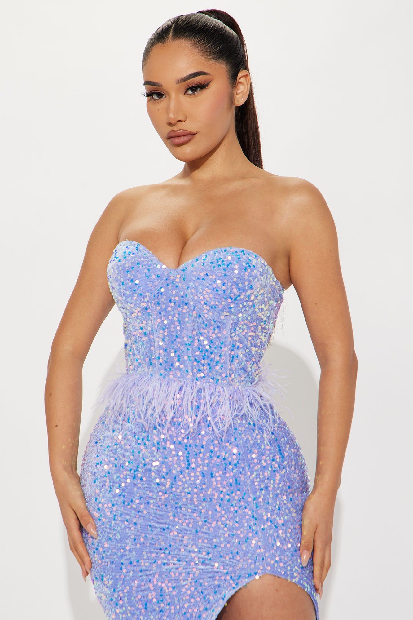 Linor Sequin Feather Midi Dress - Lavender sold by Fashion Nova product image thumbnail 2