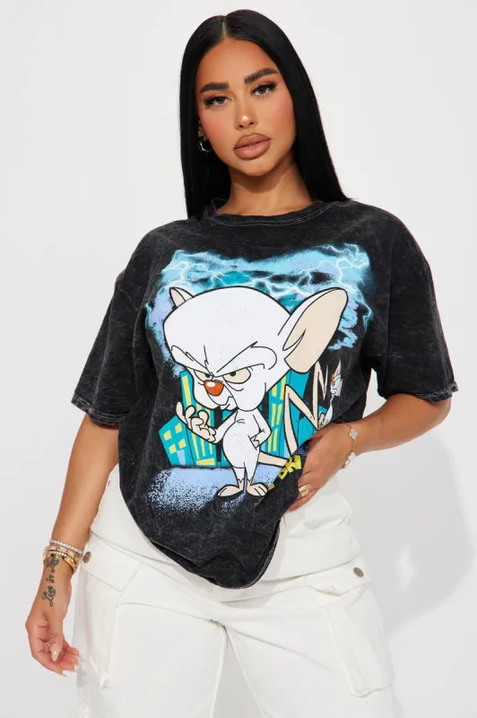 Pinky And The Brain Washed Tshirt - Black Wash sold by Fashion Nova