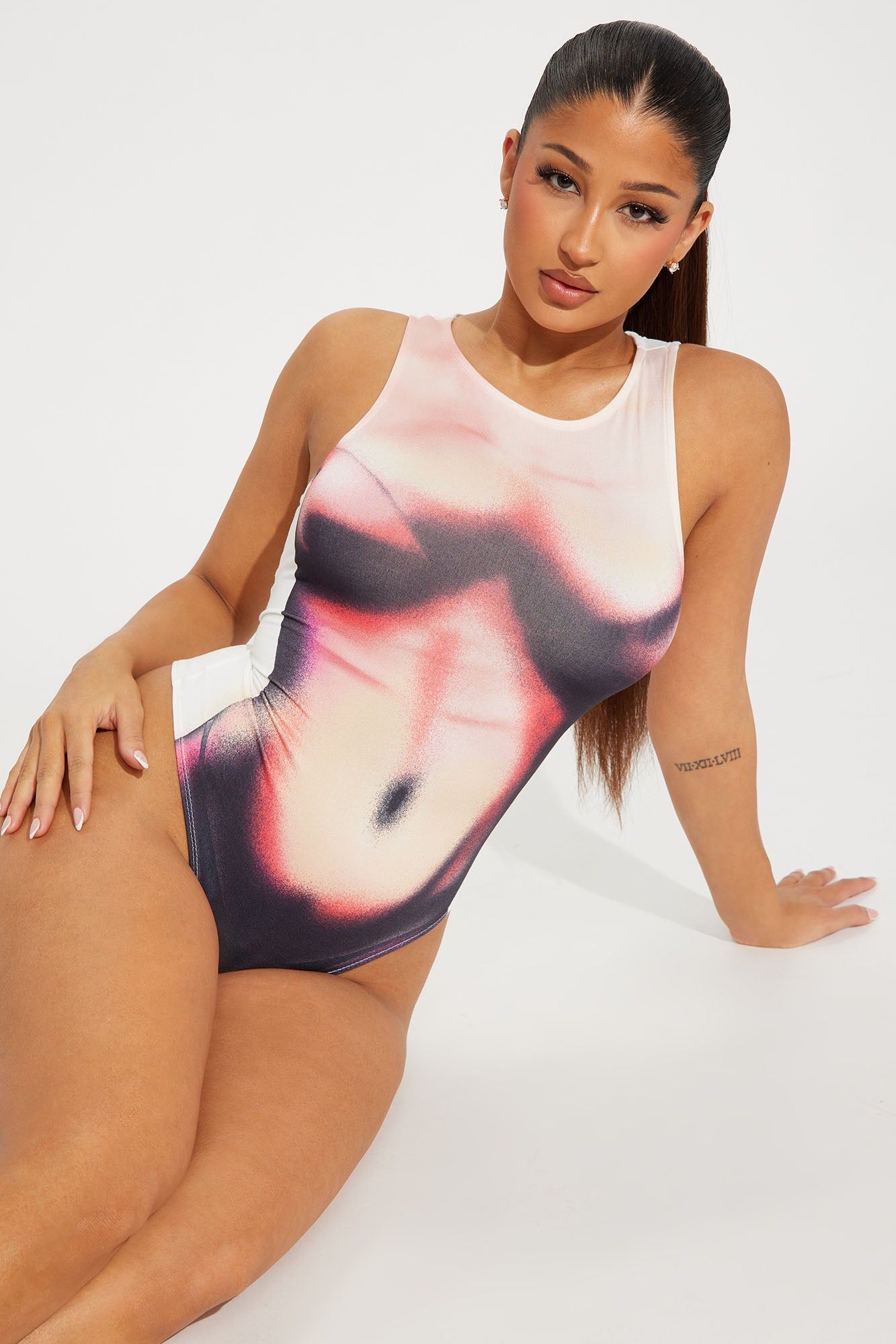 Call You Up Bodysuit - Red/combo sold by Fashion Nova