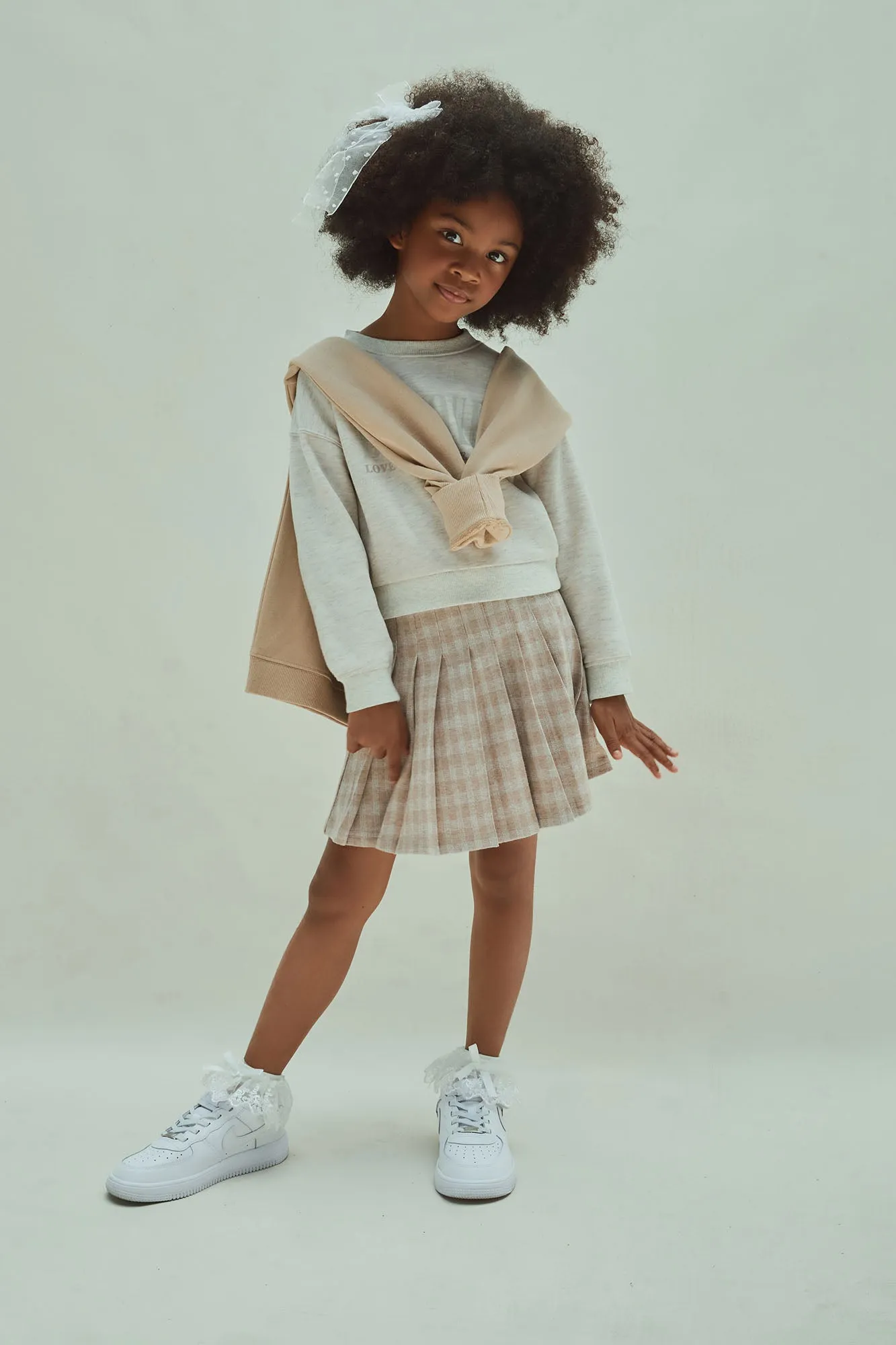 Mini L'Amour Vibes Pullover Sweatshirt and Skirt Set - Oatmeal sold by Fashion Nova