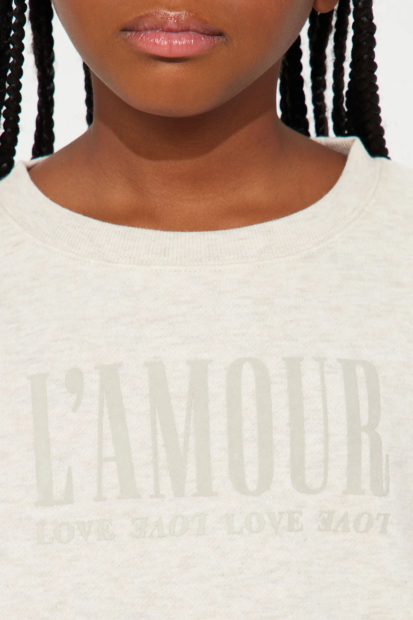 Mini L'Amour Vibes Pullover Sweatshirt and Skirt Set - Oatmeal sold by Fashion Nova product image thumbnail 5