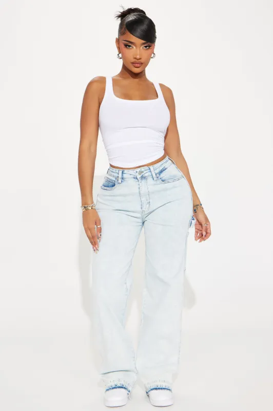 Pay Attention Stretch Straight Leg Carpenter Jeans - Light Wash sold by Fashion Nova