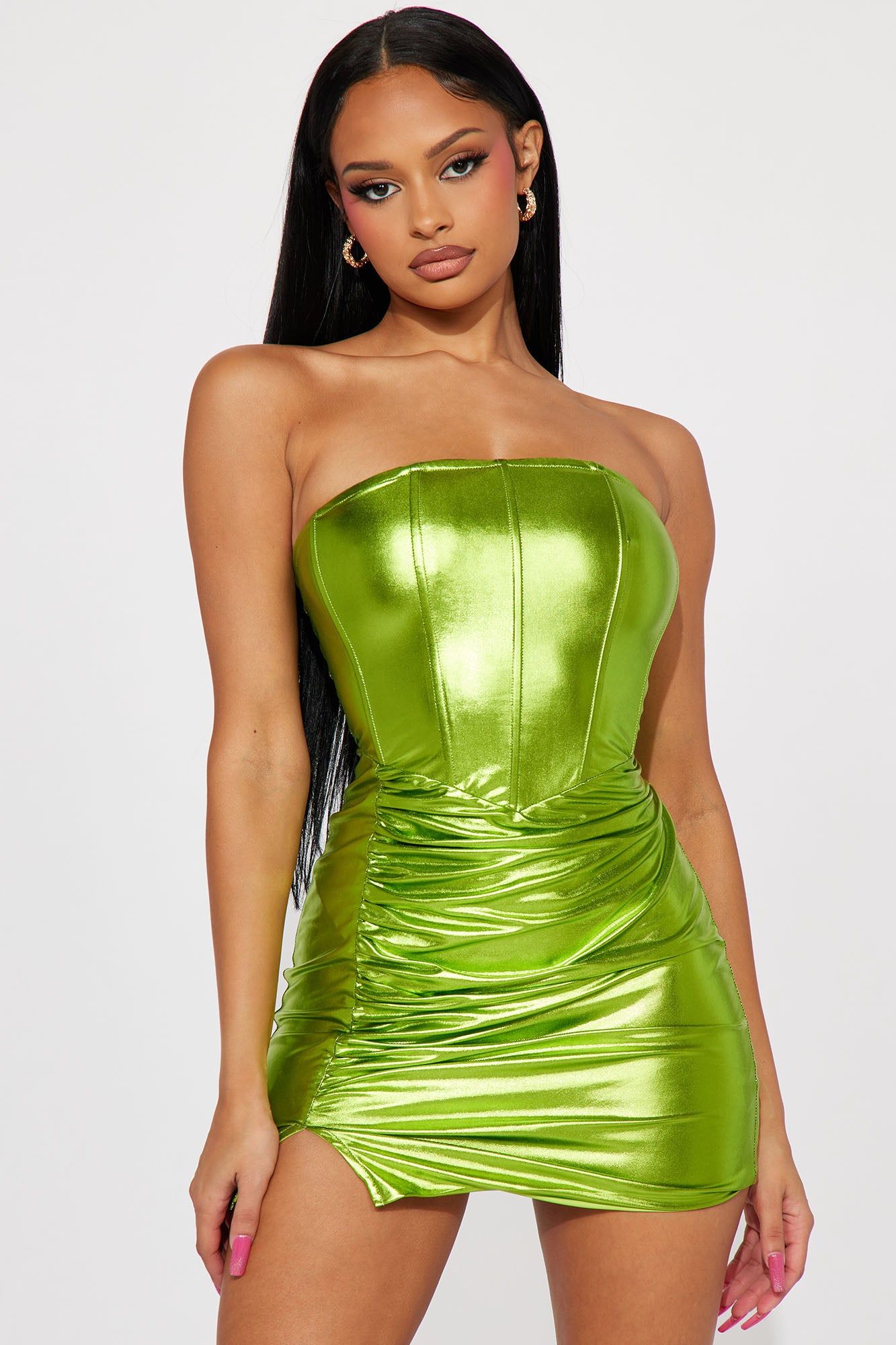 Neptune Metallic Mini Dress - Lime sold by Fashion Nova