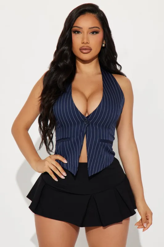 After Hours Pinstripe Vest Top - Navy/combo sold by Fashion Nova