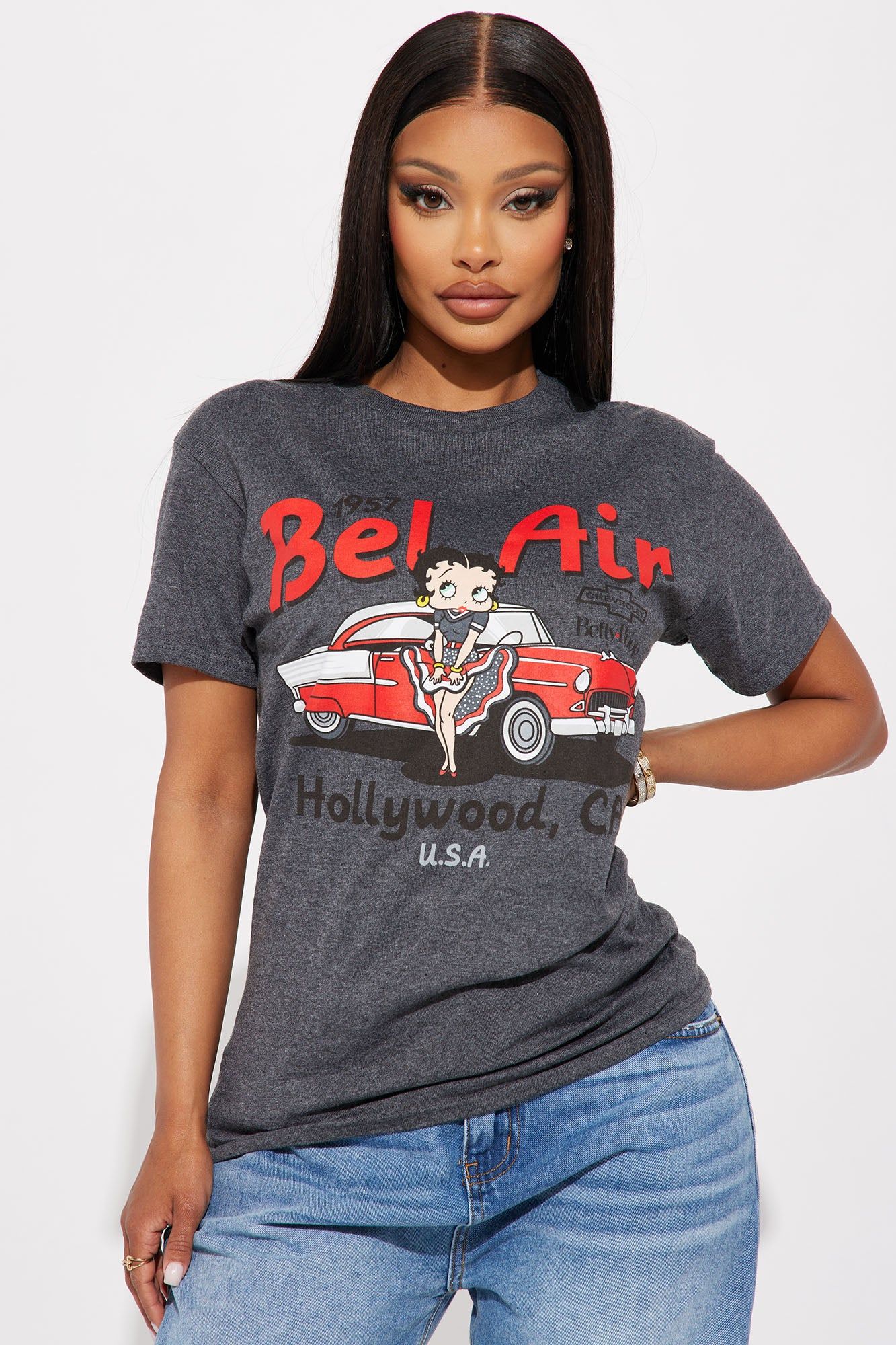 Bel Air Betty Graphic Tshirt - Charcoal sold by Fashion Nova
