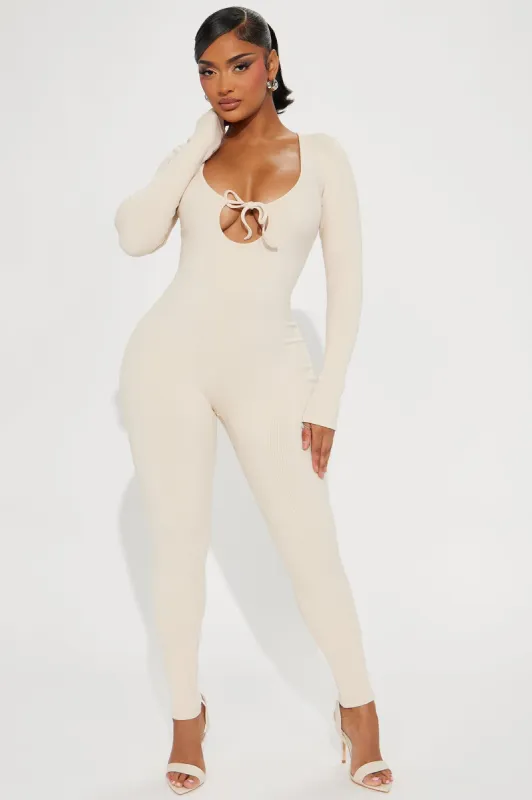 Claire Snatched Jumpsuit - Cream sold by Fashion Nova