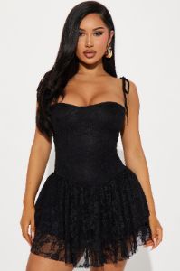 Serena Lace Mini Dress - Black sold by Fashion Nova