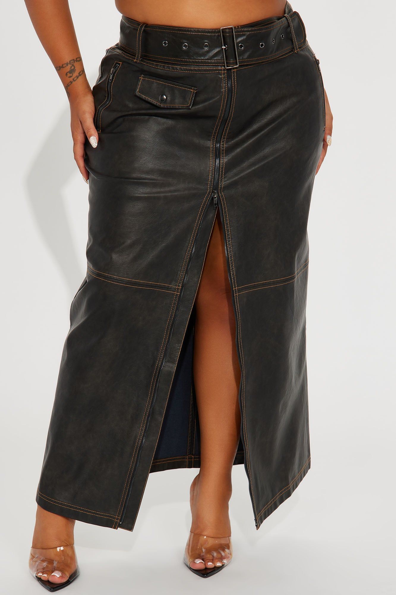 Vintage Chic Washed Faux Leather Maxi Skirt - Brown sold by Fashion Nova product image thumbnail 5