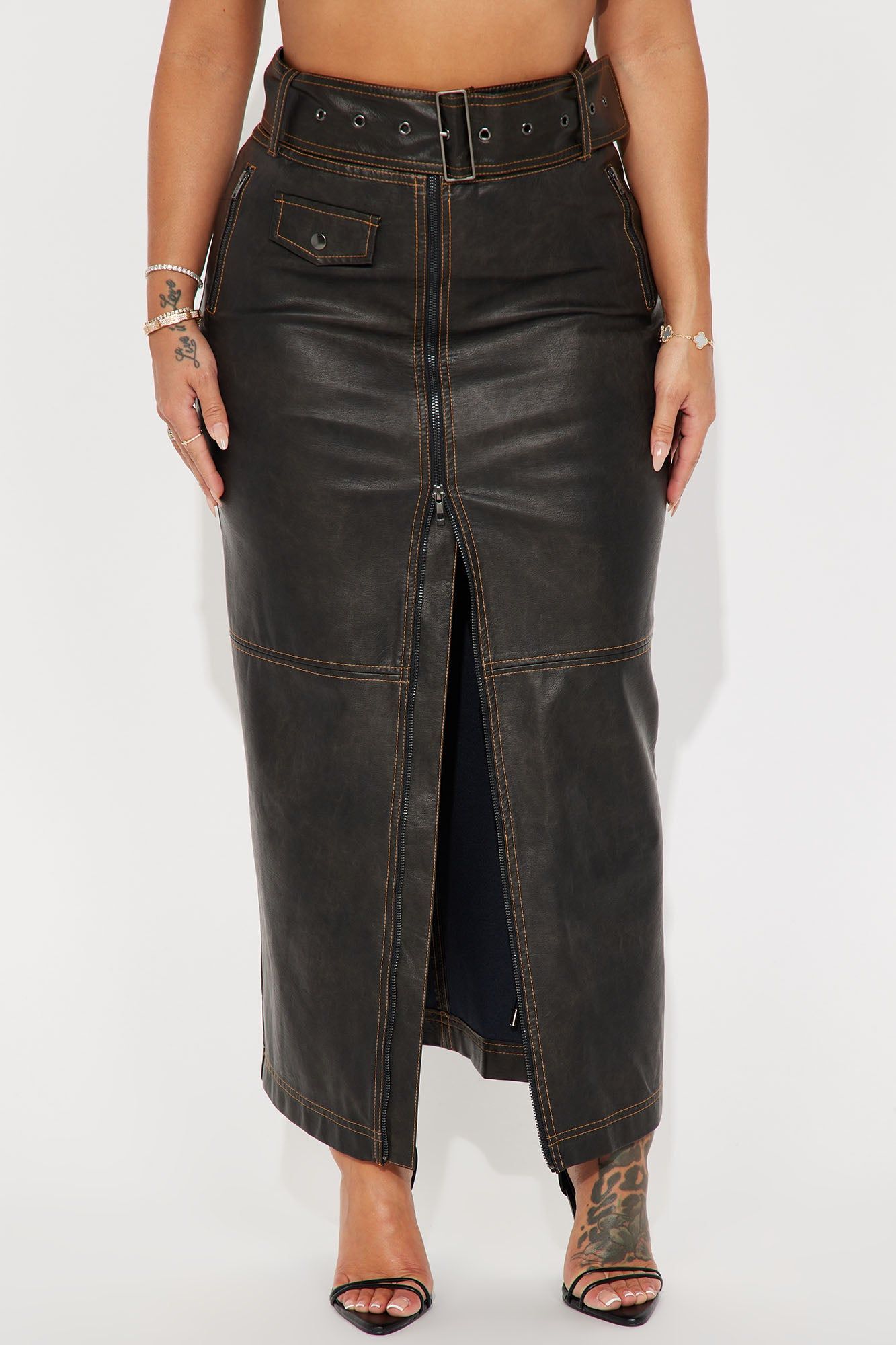 Vintage Chic Washed Faux Leather Maxi Skirt - Brown sold by Fashion Nova product image thumbnail 2