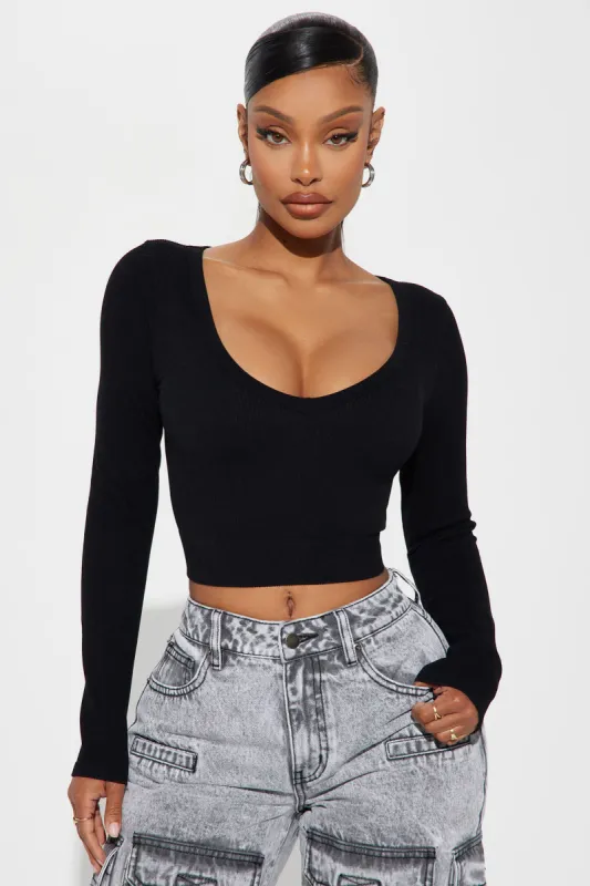 Kelly V Neck Long Sleeve Top - Black sold by Fashion Nova