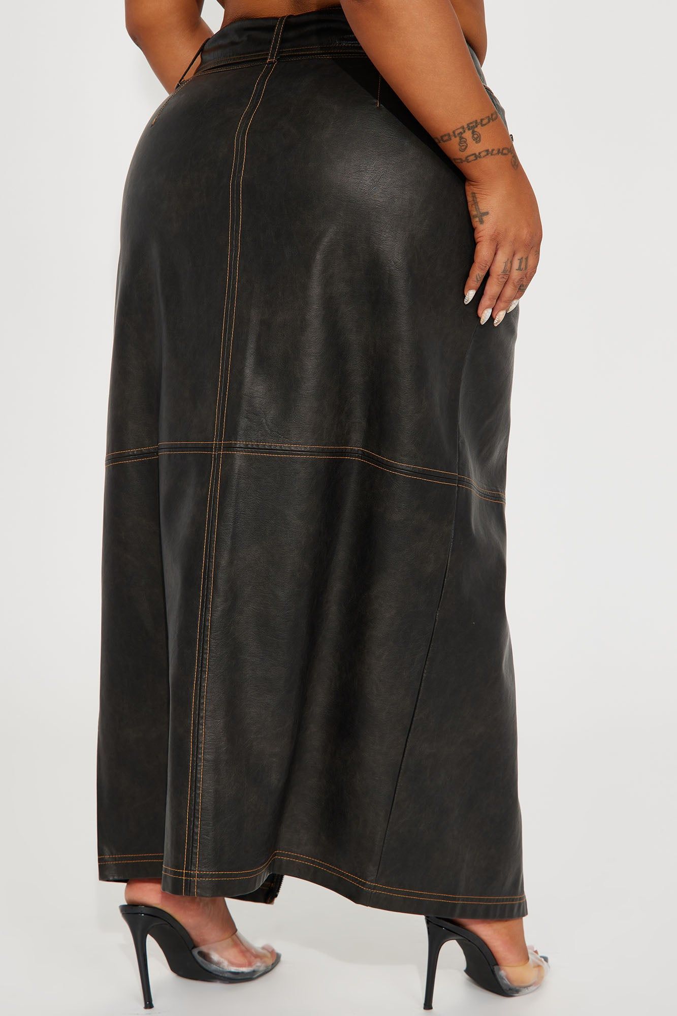 Vintage Chic Washed Faux Leather Maxi Skirt - Brown sold by Fashion Nova product image thumbnail 6