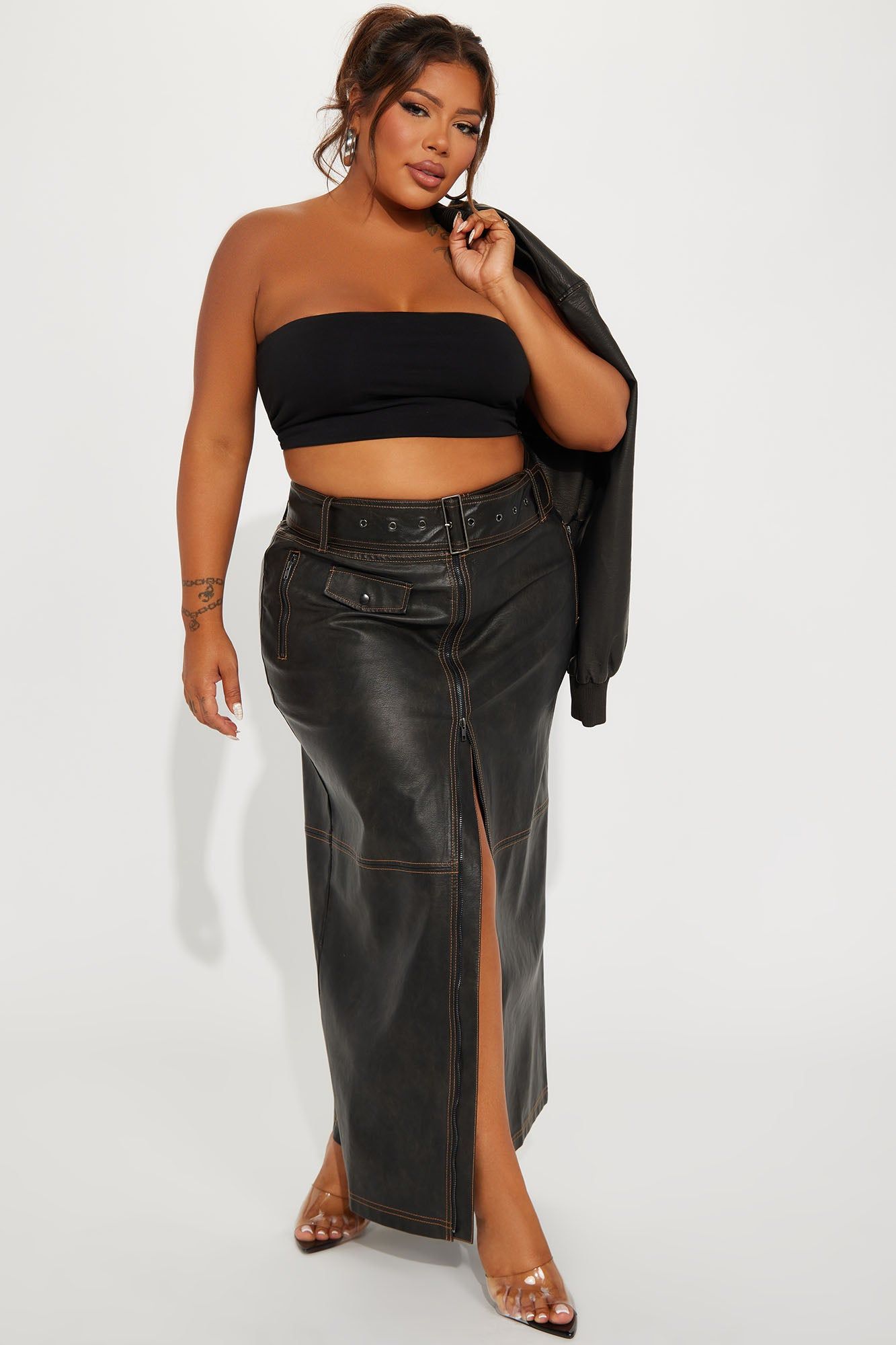 Vintage Chic Washed Faux Leather Maxi Skirt - Brown sold by Fashion Nova product image thumbnail 4