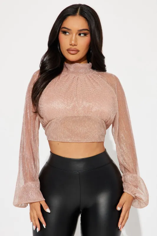 Estella Sheer Metallic Top - Mauve made by Fashion Nova