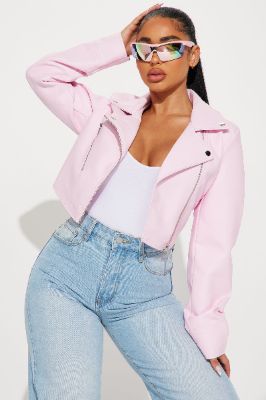 Enough Small Talk Moto Jacket - Pink sold by Fashion Nova