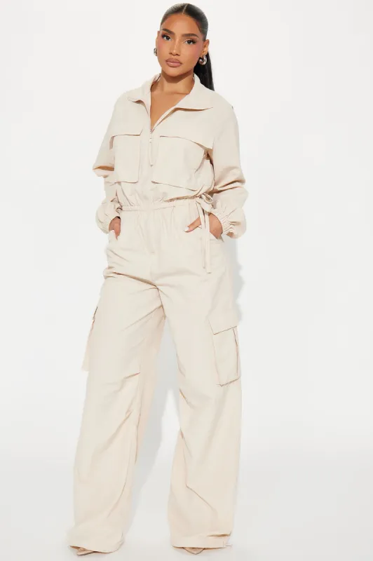 Don't Mention It Windbreaker Jumpsuit - Beige sold by Fashion Nova