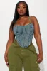 Coastline Washed Denim Corset Top - Vintage Wash sold by Fashion Nova
