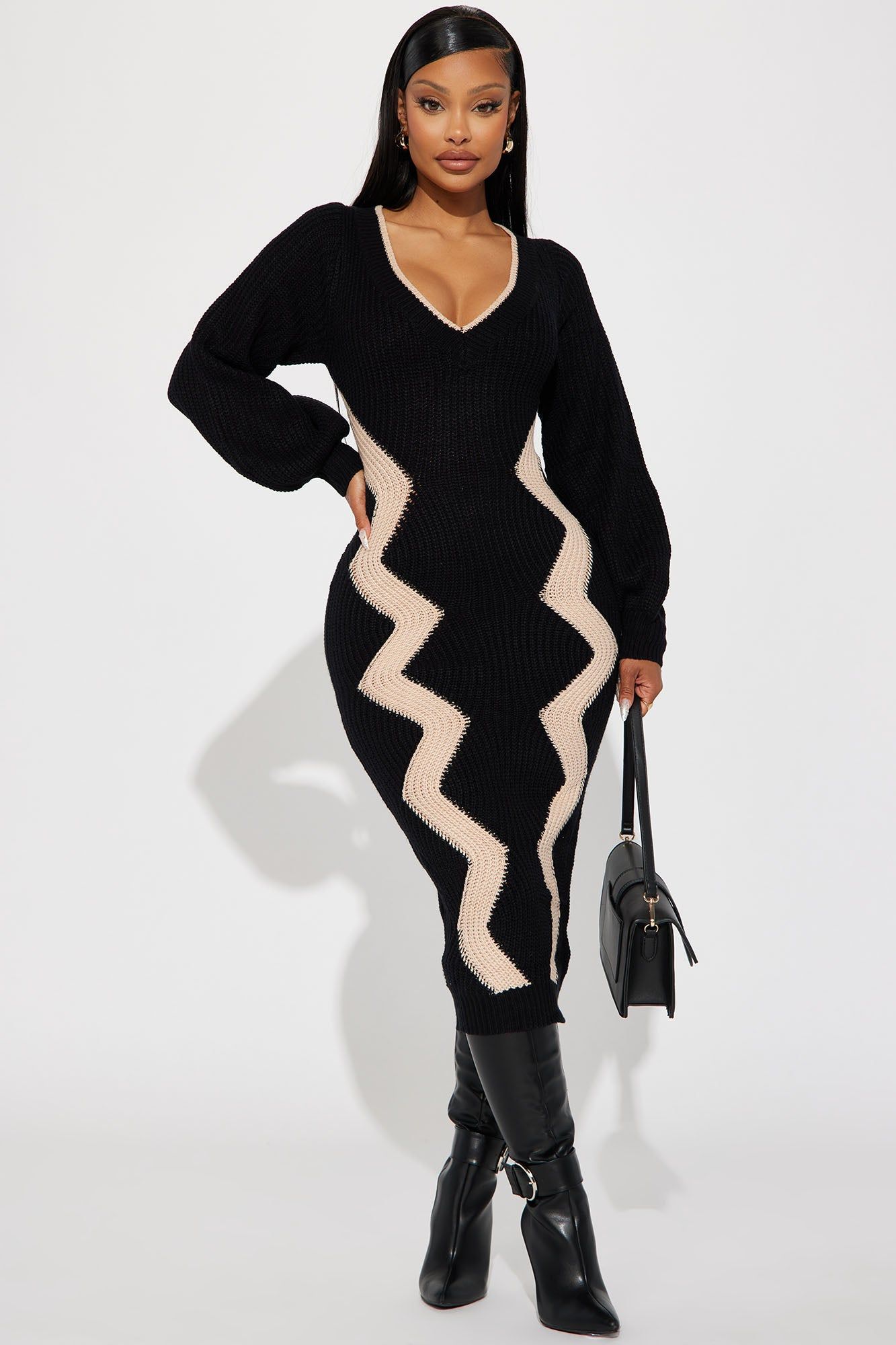 Daniella Sweater Maxi Dress - Black/combo sold by Fashion Nova