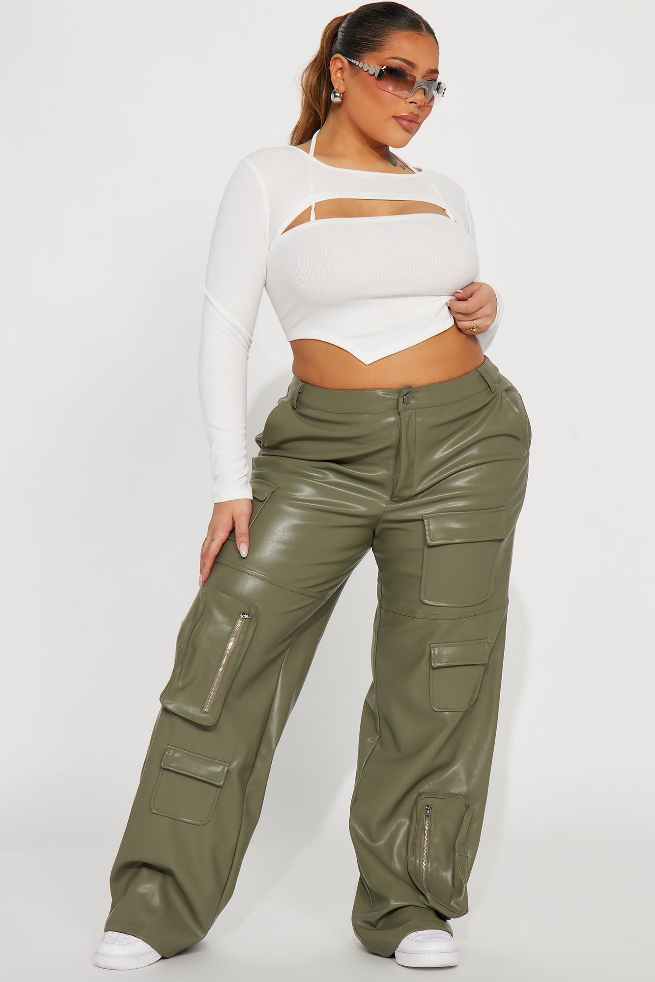 Never Too Late Faux Leather Cargo Pant - Olive sold by Fashion Nova product image thumbnail 4