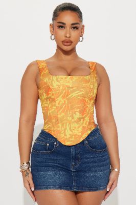 Sunny Side Satin Corset Top - Yellow/combo sold by Fashion Nova