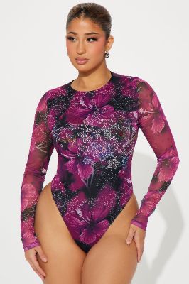 So Sweet Rhinestone Bodysuit - Fuchsia/combo sold by Fashion Nova