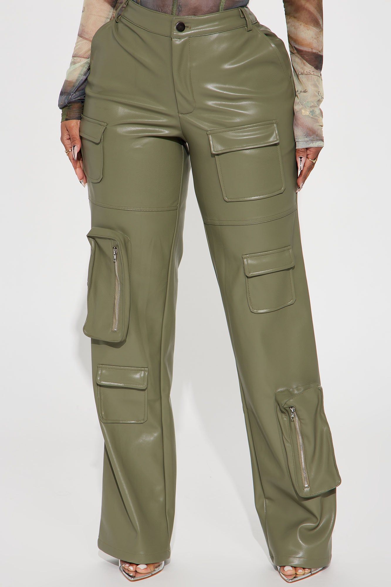 Never Too Late Faux Leather Cargo Pant - Olive sold by Fashion Nova product image thumbnail 2