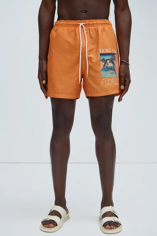 Katsushika Hokusai Swim Trunk - Orange sold by Fashion Nova