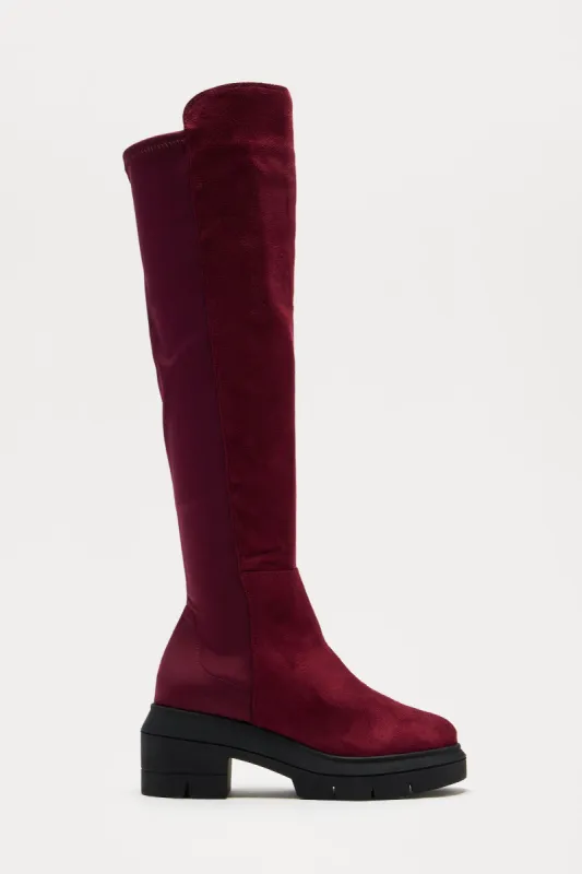 Teddy Knee High Boots - Burgundy sold by Fashion Nova