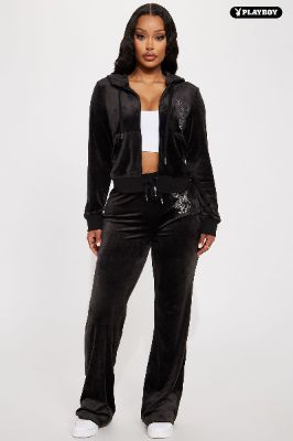 Velour Playboy Pant - Black sold by Fashion Nova