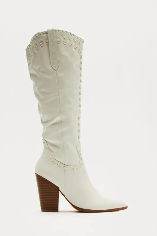 Austin Knee High Cowboy Boots - White sold by Fashion Nova